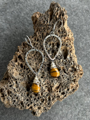 Anvil Hoop Earrings with Stamped Sterling Silver and Tiger's Eye