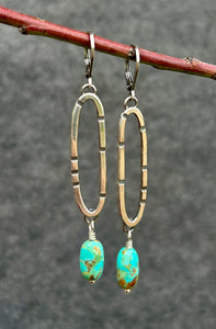 Anvil Hoop Earrings with Stamped Sterling Silver and Blue/Green Turquoise