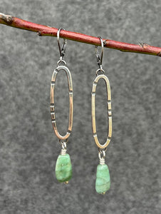 Anvil Hoop Earrings with Stamped Sterling Silver and Emerald