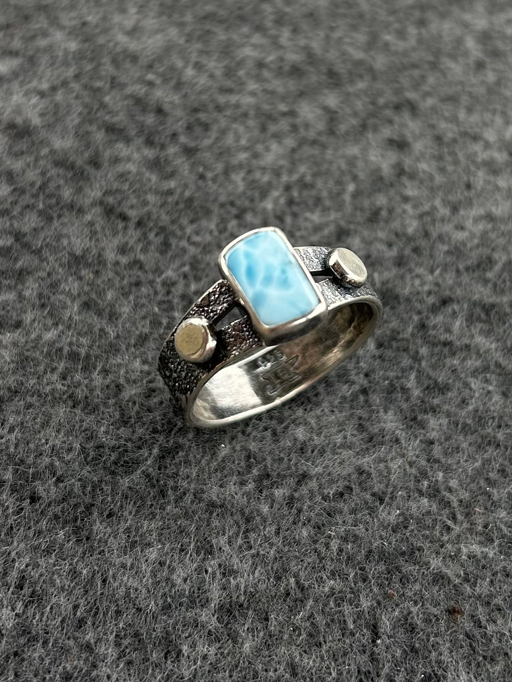Sterling Silver Textured Wide Ring Band with Larimar