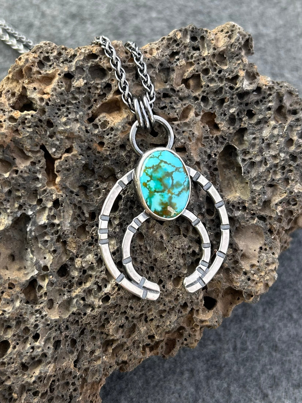 Modern Naja Pendant Necklace with Genuine Turquoise