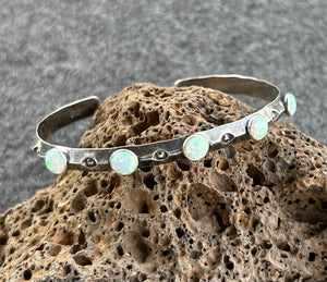 Cuff Bracelet with Stamped Sterling Silver and Opal
