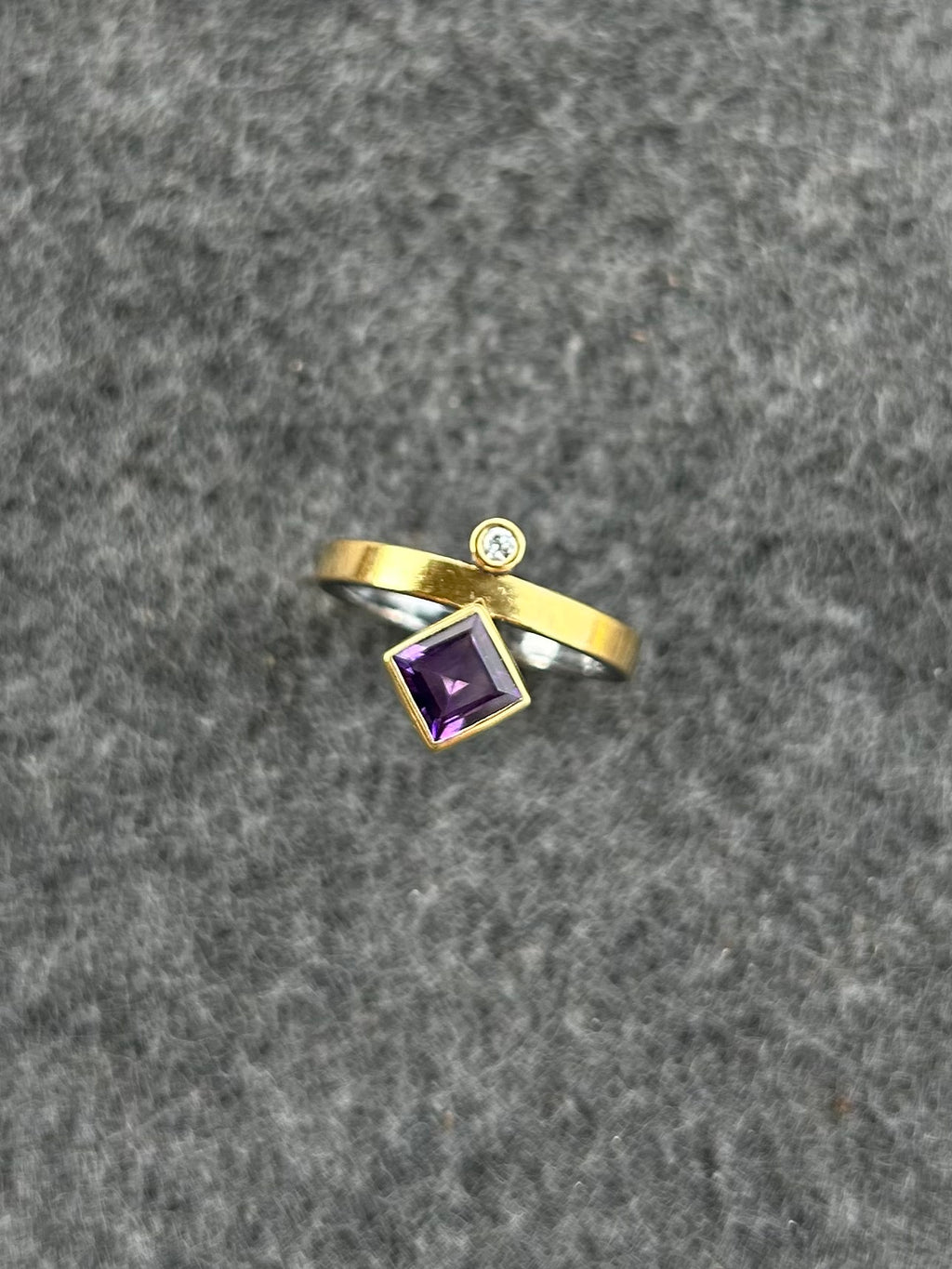 Amethyst and Diamond Ring in 22k Gold and Sterling Silver
