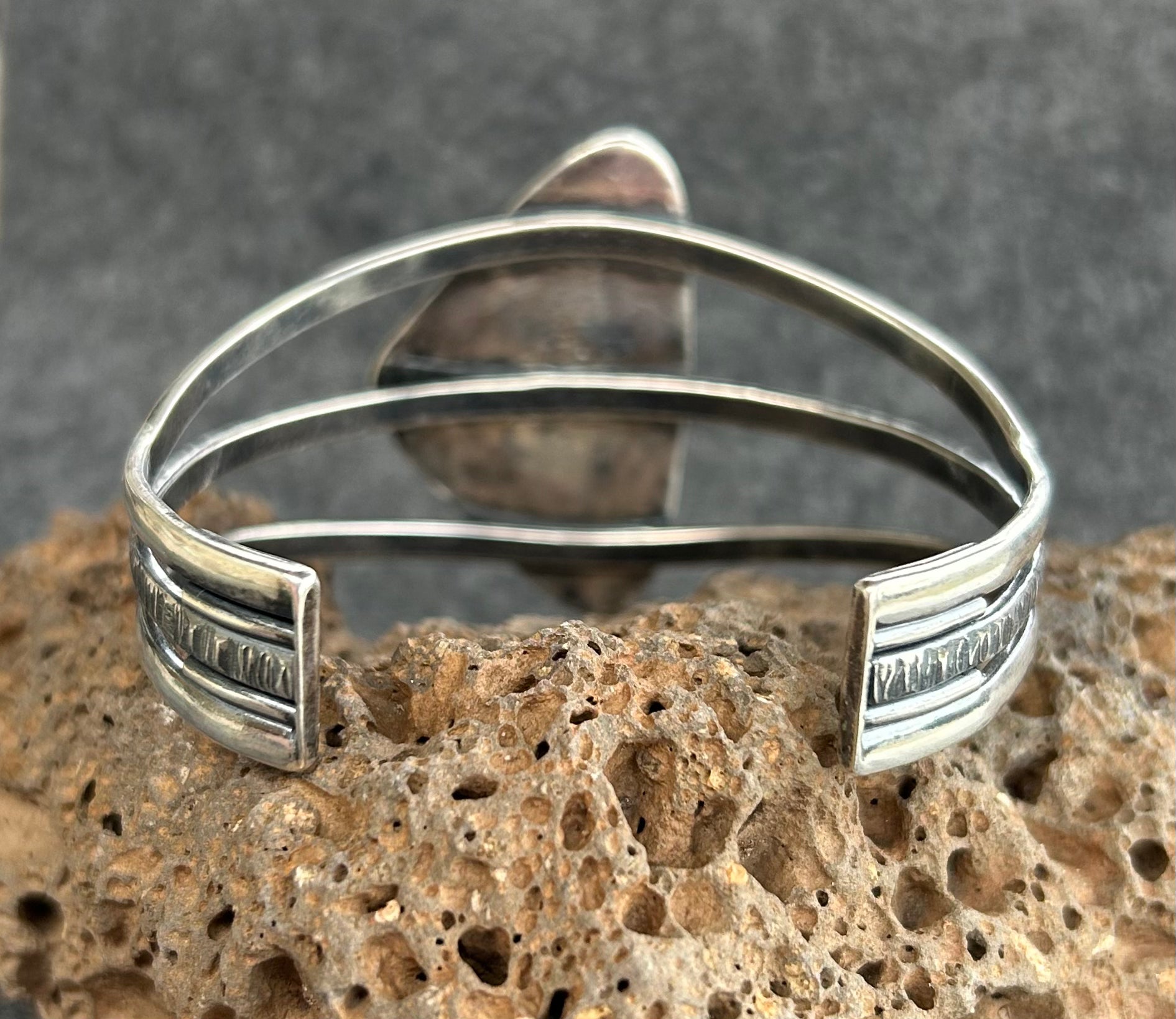 Cuff Bracelet with Stamped Sterling Silver and Abalone