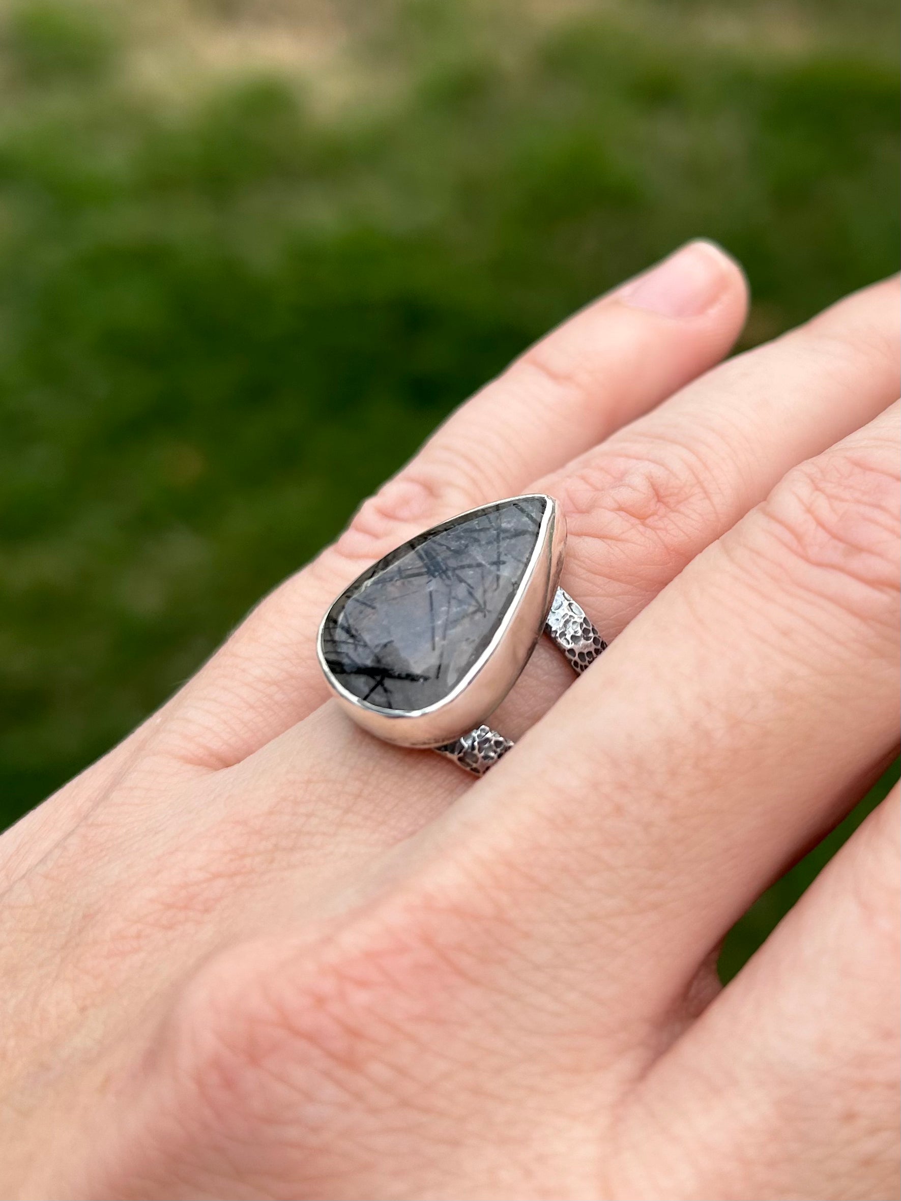 Gemstone Ring with Sterling Silver and Tourmalated Quartz