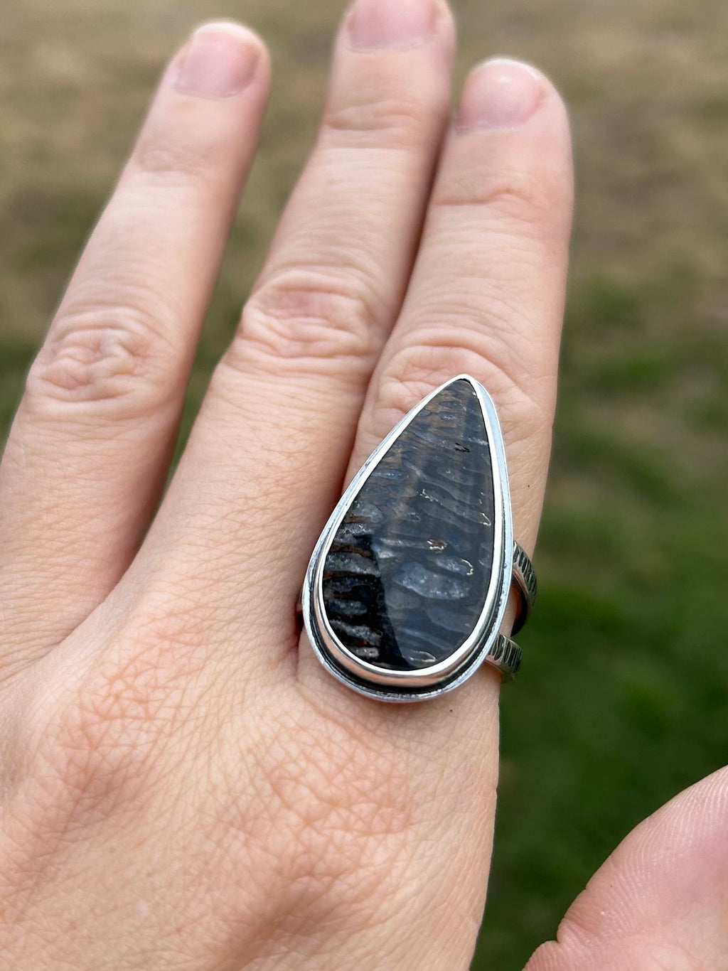 Gemstone Ring with Sterling Silver and Petrified Palm Wood