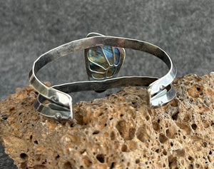 Cuff Bracelet with Stamped Sterling Silver and Labradorite