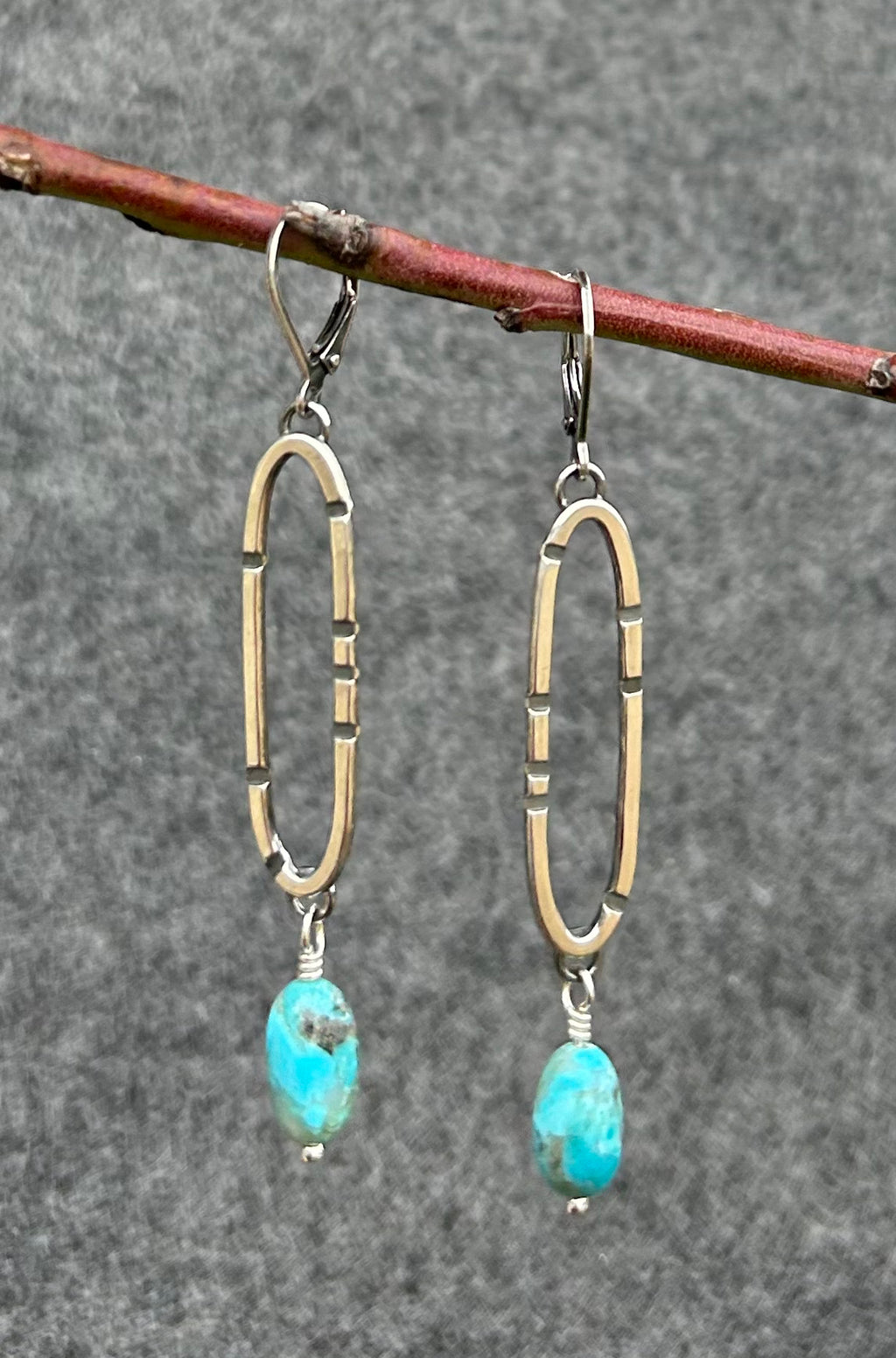 Anvil Hoop Earrings with Stamped Sterling Silver and Blue Turquoise