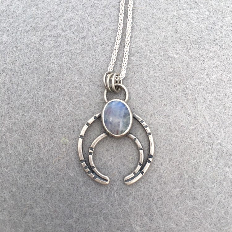 Modern Naja Pendant Necklace with Rainbow Moonstone Gemstone - MADE TO ORDER -