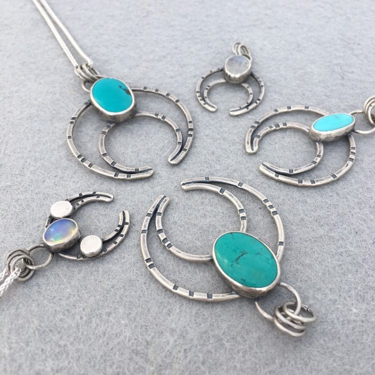 Modern Naja Pendant Necklace with Genuine American Turquoise - MADE TO ORDER