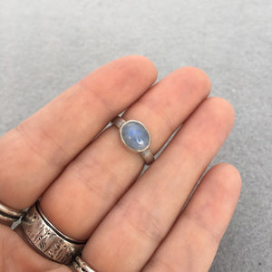 Natural Rainbow Moonstone and Recycled Sterling Silver Ring