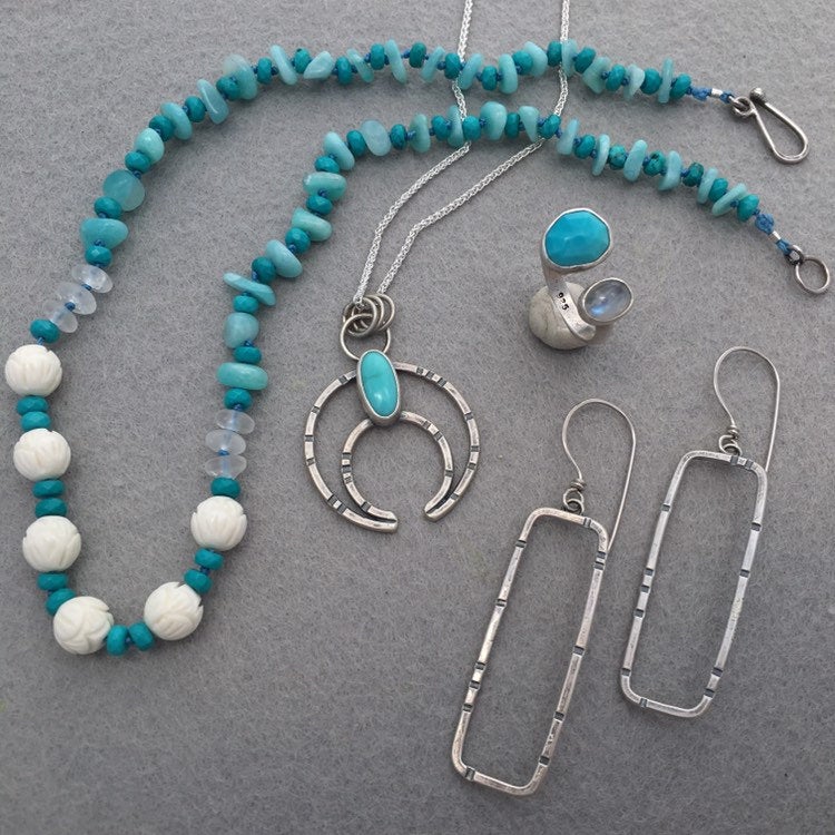 Peruvian Gem Amazonite Necklace with Natural Bone Beads and Sterling Silver Details