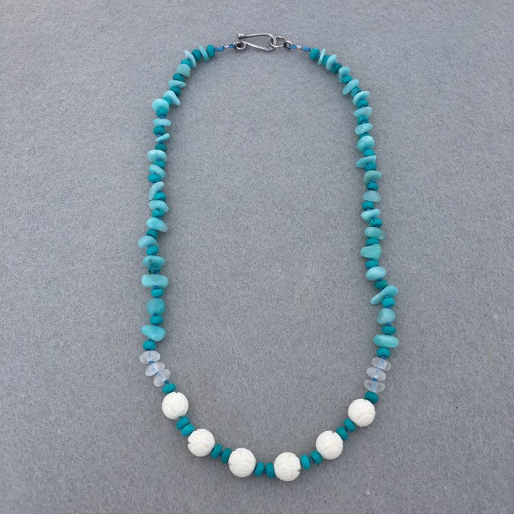 Peruvian Gem Amazonite Necklace with Natural Bone Beads and Sterling Silver Details