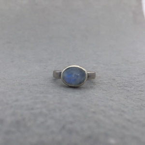 Natural Rainbow Moonstone and Recycled Sterling Silver Ring
