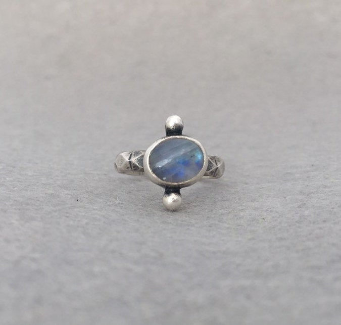 Copy of custom - Natural Rainbow Moonstone and Recycled Sterling Silver Dot Ring - MADE TO ORDER
