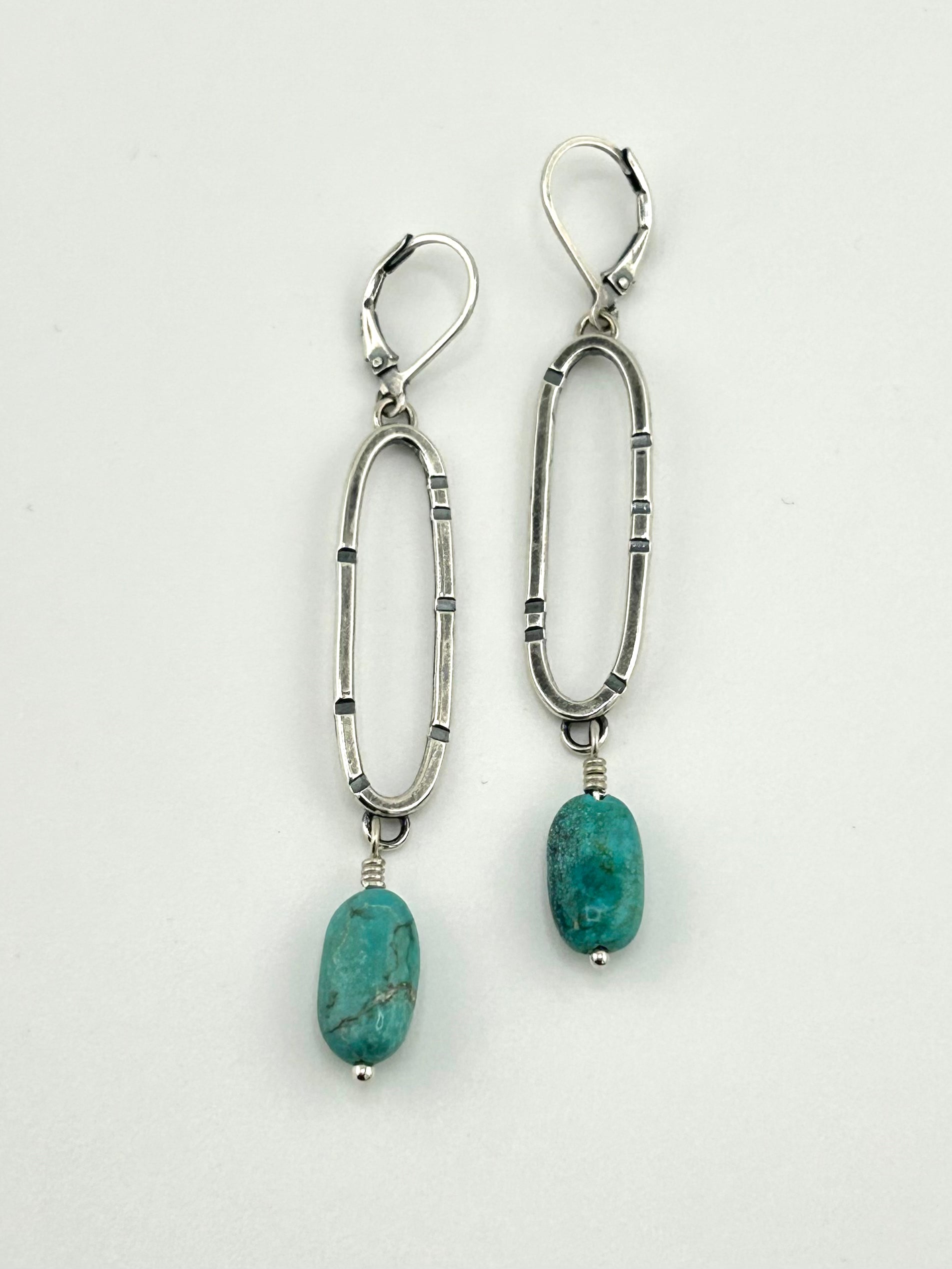 Anvil Hoop Earrings with Stamped Sterling Silver and Turquoise