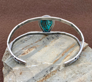 Cuff Bracelet with Stamped Sterling Silver and Chrysocolla