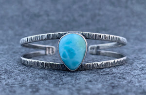 Hammered Sterling Silver Cuff Bracelet with Larimar