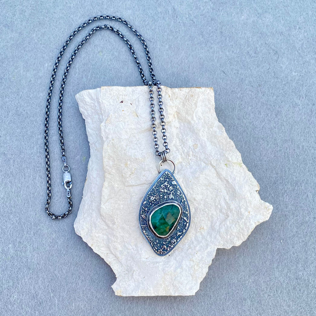 Stardust Pendant Necklace with Emerald and Sterling Silver