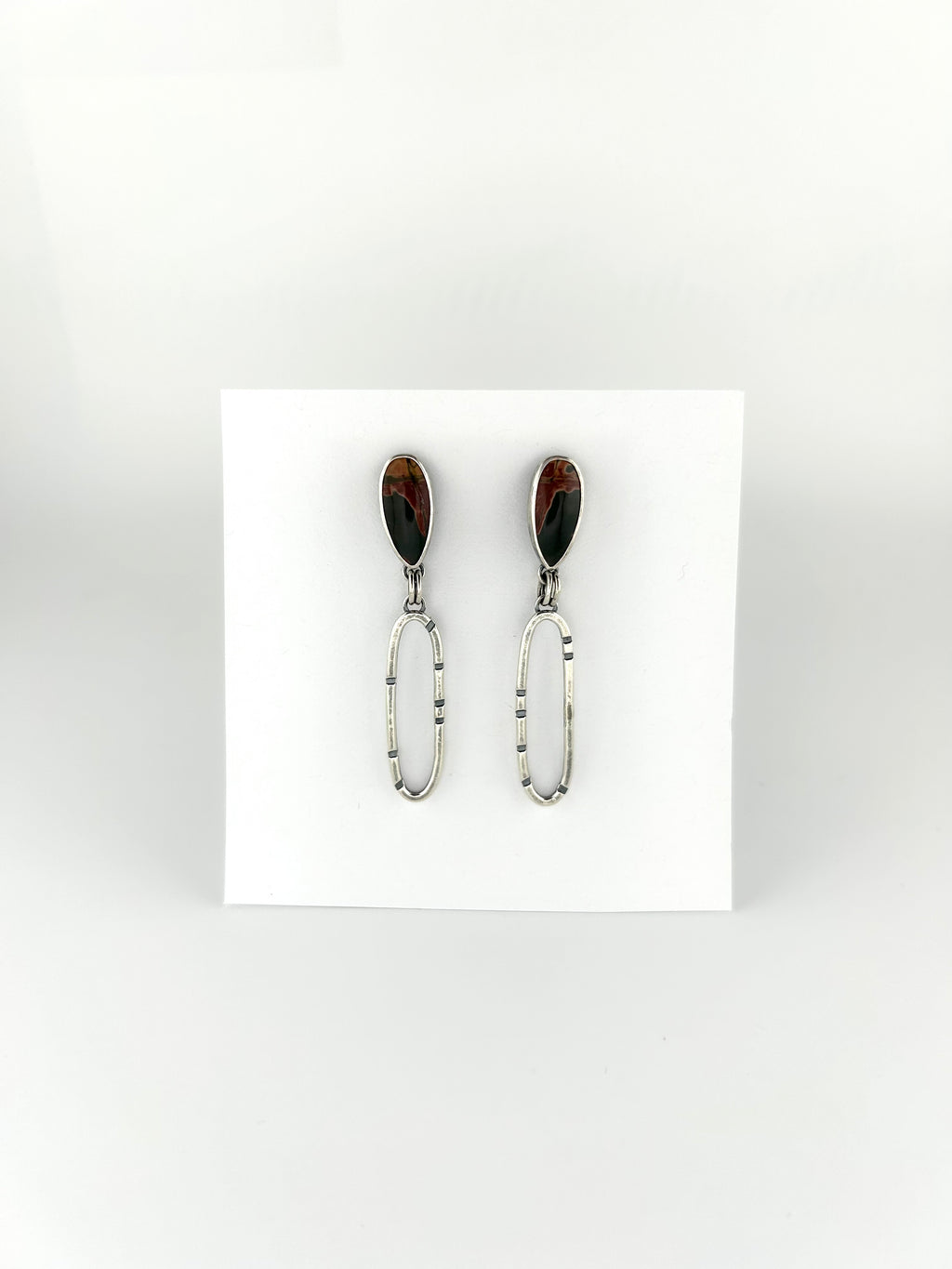 Anvil Hoop Earrings with Stamped Sterling Silver and Red Creek Jasper