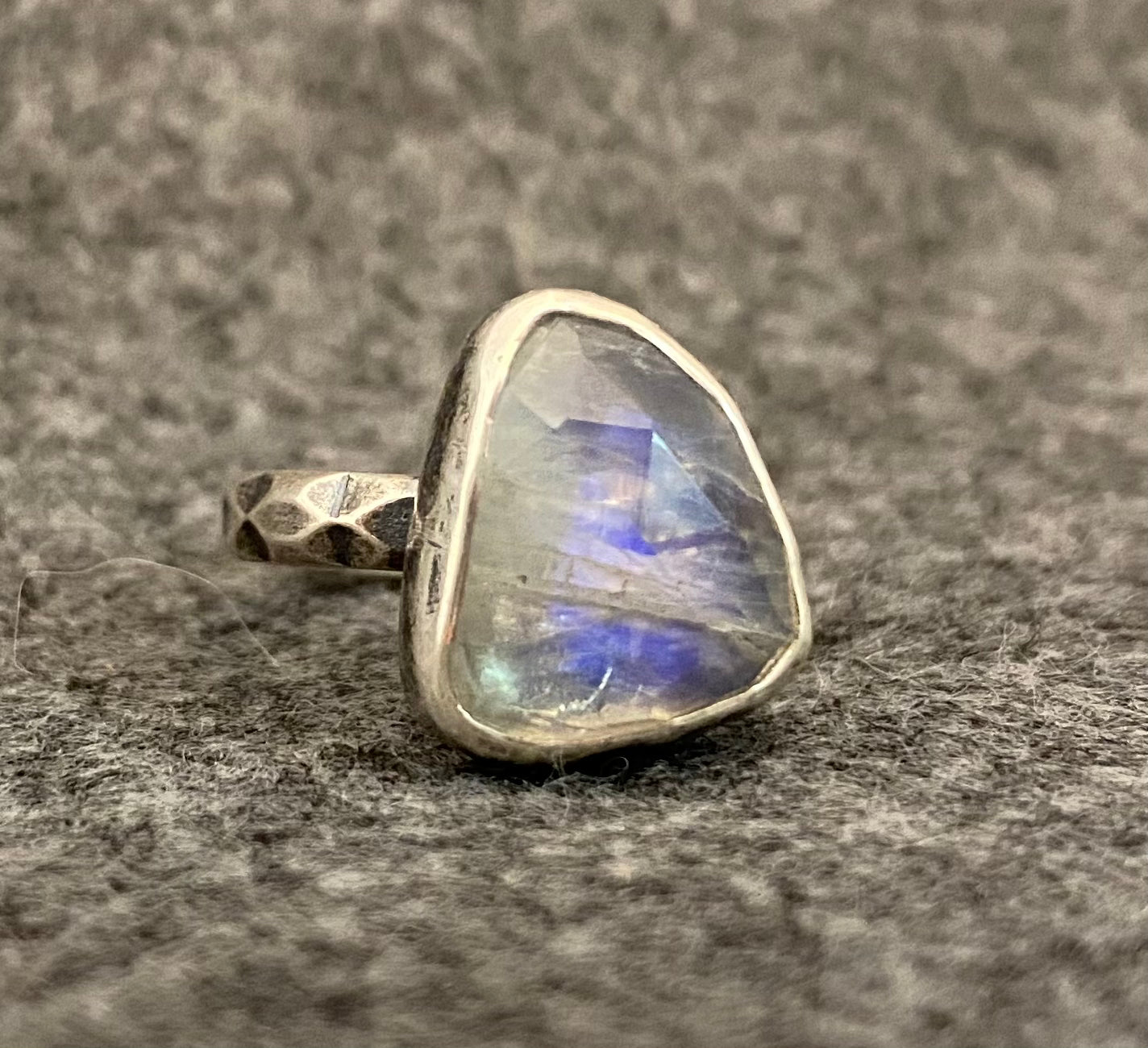 Gemstone Statement Ring with Sterling Silver and Rainbow Moonstone