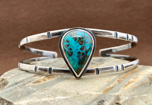 Cuff Bracelet with Stamped Sterling Silver and Chrysocolla
