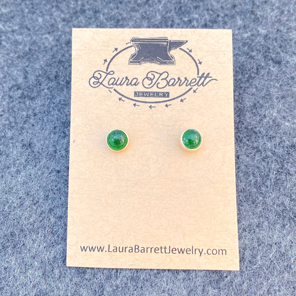Gemstone Stud Earrings - Green Strawberry Quartz