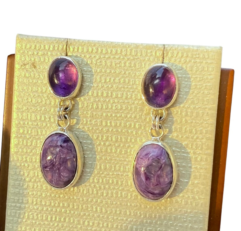 Gemstone Earrings with Amethyst & Charoite