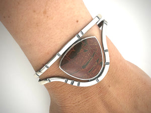 Anvil Cuff Bracelet with Stamped Sterling Silver and Red Creek Jasper